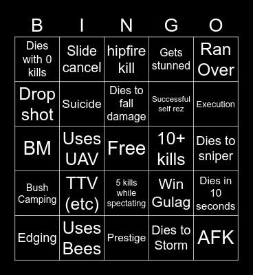 Warzone Bingo Card