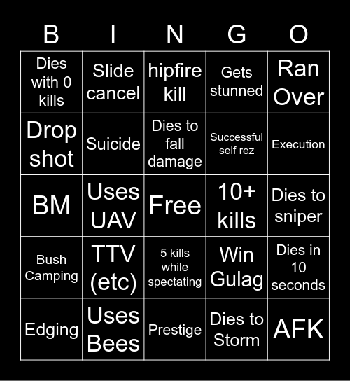 Warzone Bingo Card