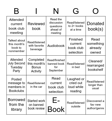 July Book Club Bingo Card