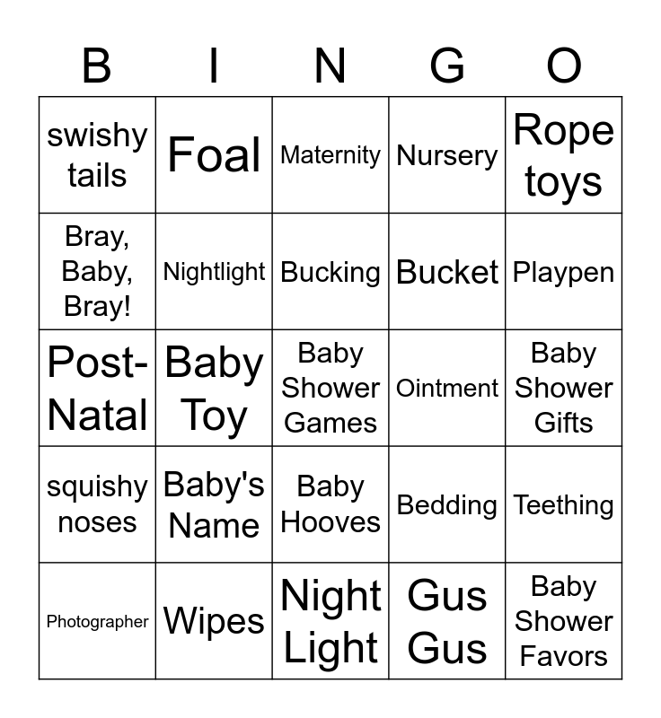 VIRTUAL BABY SHOWER BINGO Card