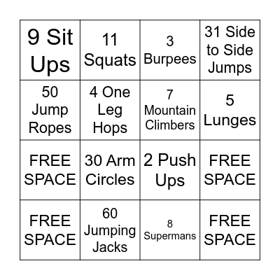 FITNESS BINGO Card