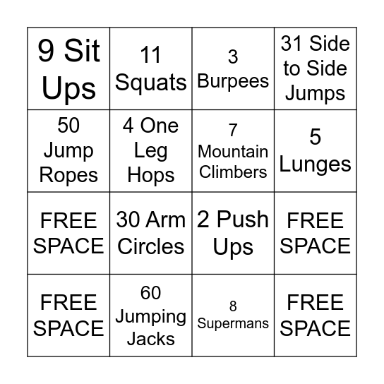 FITNESS BINGO Card