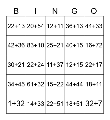 2-Digit Addition Bingo! Bingo Card