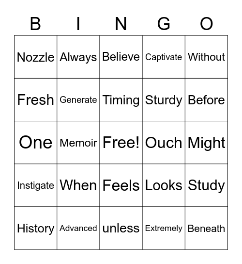 Parts of Speech Bingo Card