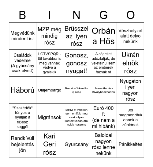 EMEGY Híradó bingo Card