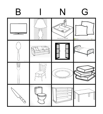 Household Items Bingo Card