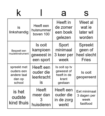 Kennismakingsbingo Card