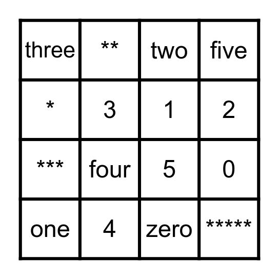 # 0-5 Bingo Card
