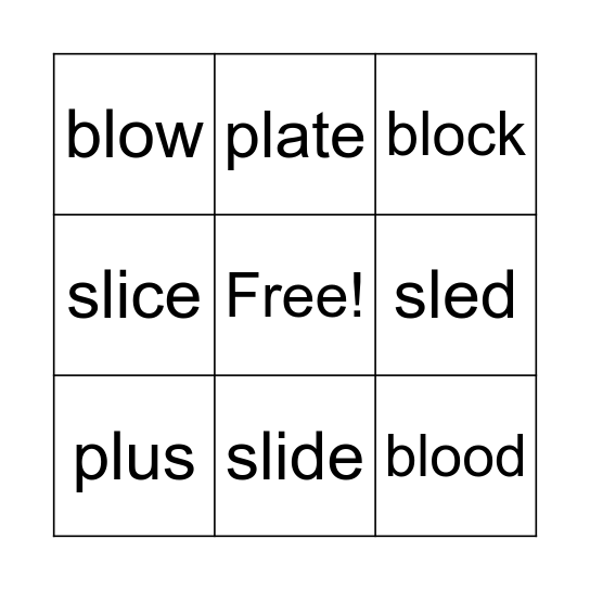 Blends- sl pl bl Bingo Card