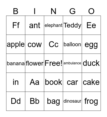 In Teddy's Bag Bingo Card