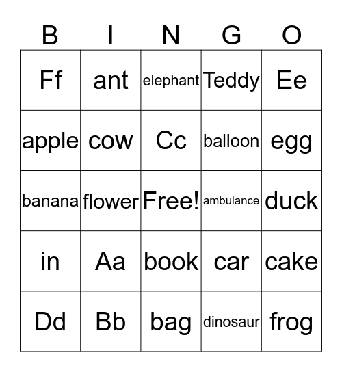 In Teddy's Bag Bingo Card