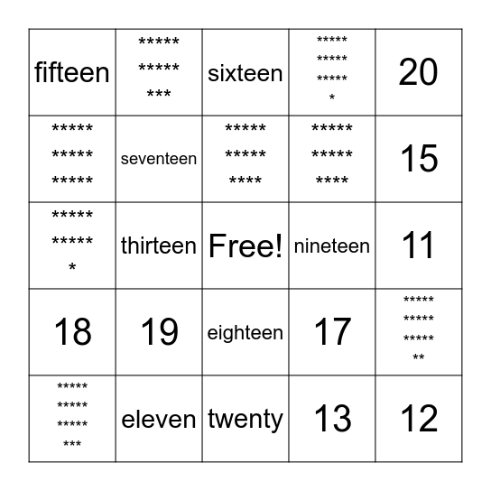 # 11-20 Bingo Card