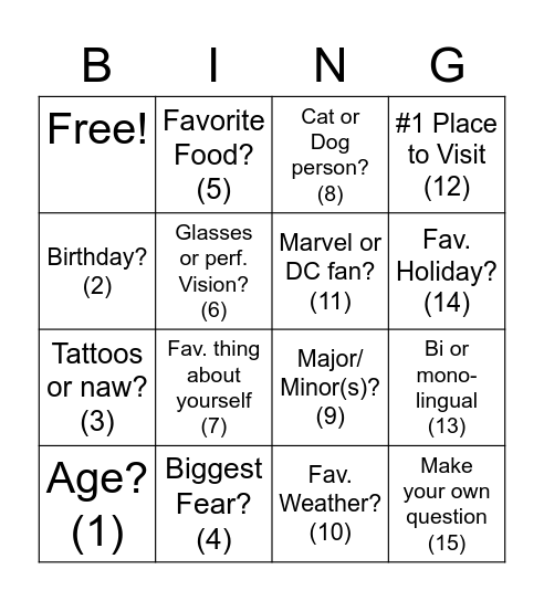 Untitled Bingo Card