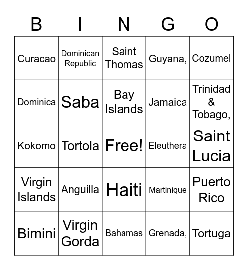 Conning Caribbean Bingo Card