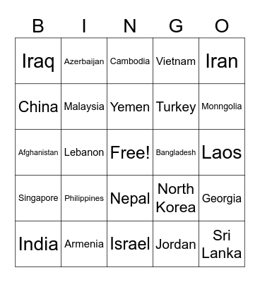 Asia Bingo Card