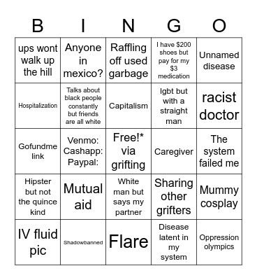 Grifter Bingo Card