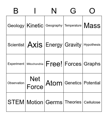 Science Bingo Card