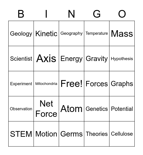 Science Bingo Card