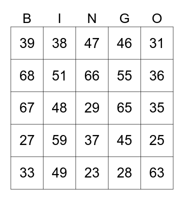 Two-digit addition/subtraction Bingo Card