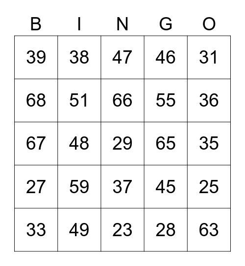 Two-digit addition/subtraction Bingo Card