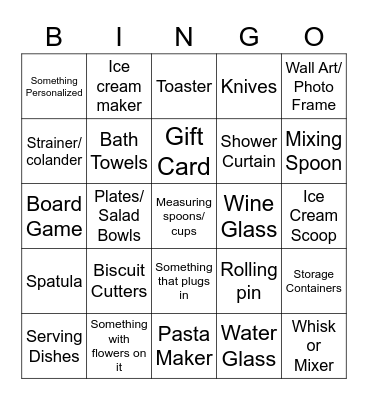 Samantha's Bridal Shower Bingo Card