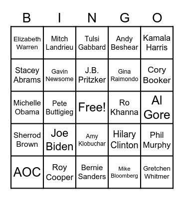 2024 Democratic Candidate BINGO Card
