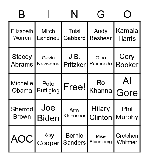 2024 Democratic Candidate BINGO Card