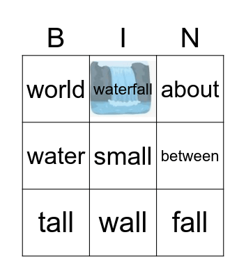 al, all  & sight words Bingo Card