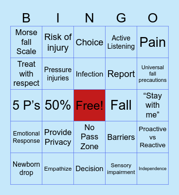 Patient Safety Bingo Card