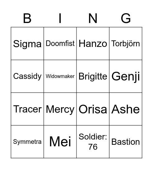 Overwatch Heroes Bingo Card