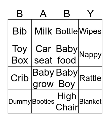 Jen's Baby Shower Bingo Card