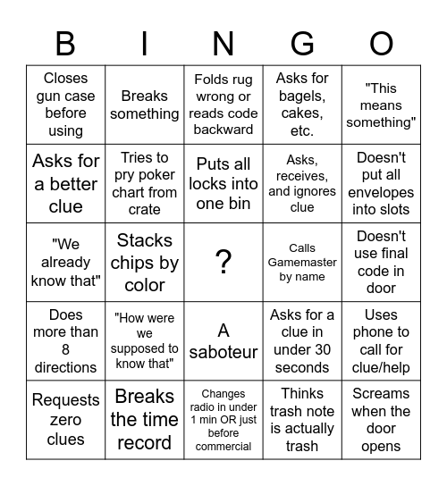 Gangster Bingo Card