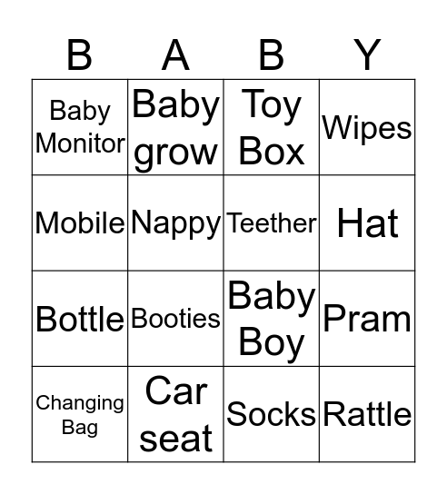 Jen's Baby Shower Bingo Card