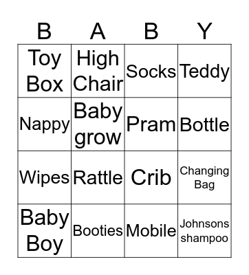 Jen's Baby Shower Bingo Card