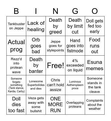 Zodiark Early TEA prog Bingo Card