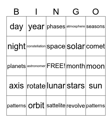 Space Patterns Bingo Card