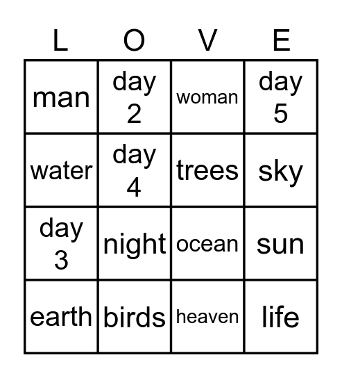 Exploring God's Love Bingo Card