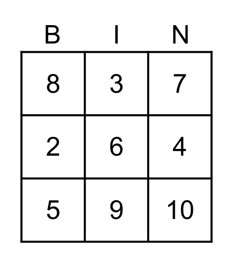 Number Bingo Card