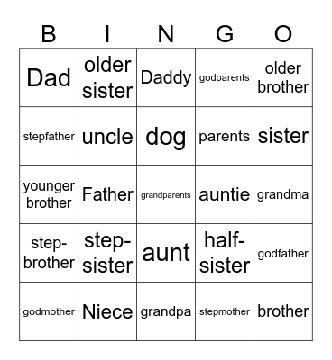 Family Vocab - easy Bingo Card