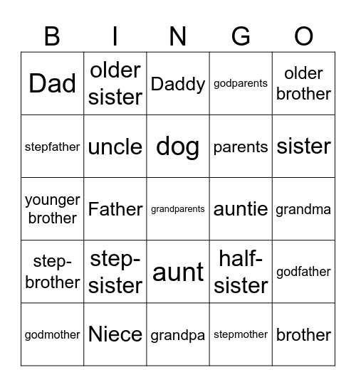 Family Vocab - easy Bingo Card