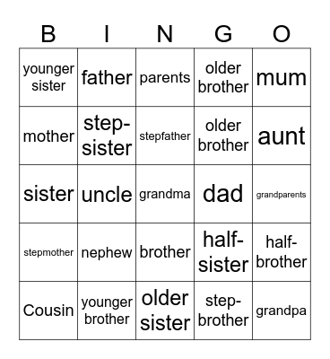 Family Bingo Card