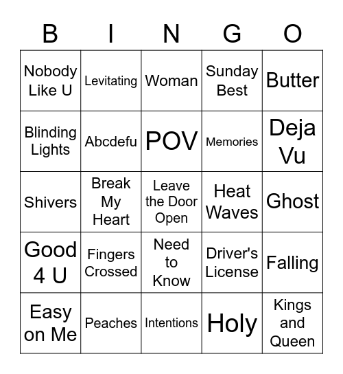 Music Bingo Card