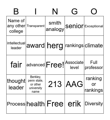 Geography Faculty Hiring Bingo Card