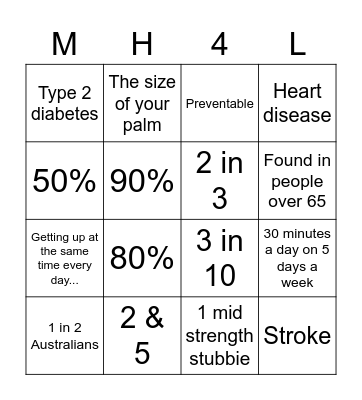 My health for life Bingo Card