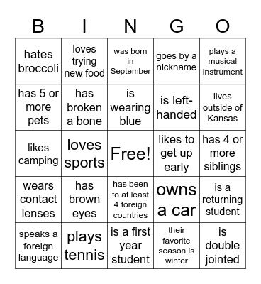 CG People Bingo Card