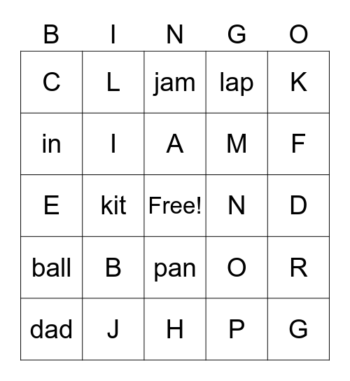 Cursive Letters Bingo Card