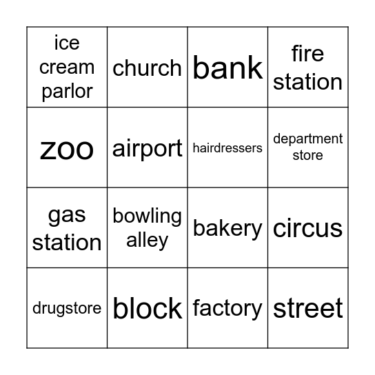 Directions Bingo Card