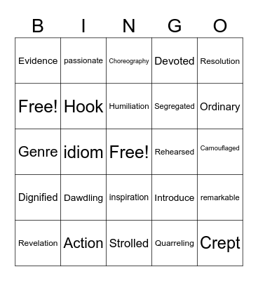 Literacy Bingo Card
