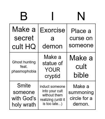 Cult Bingo Card