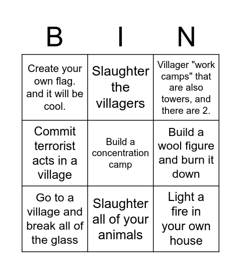 Genocide Bingo Card
